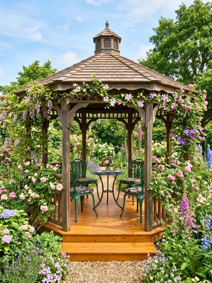 wrought iron chairs offering vintage style pavilion seating
