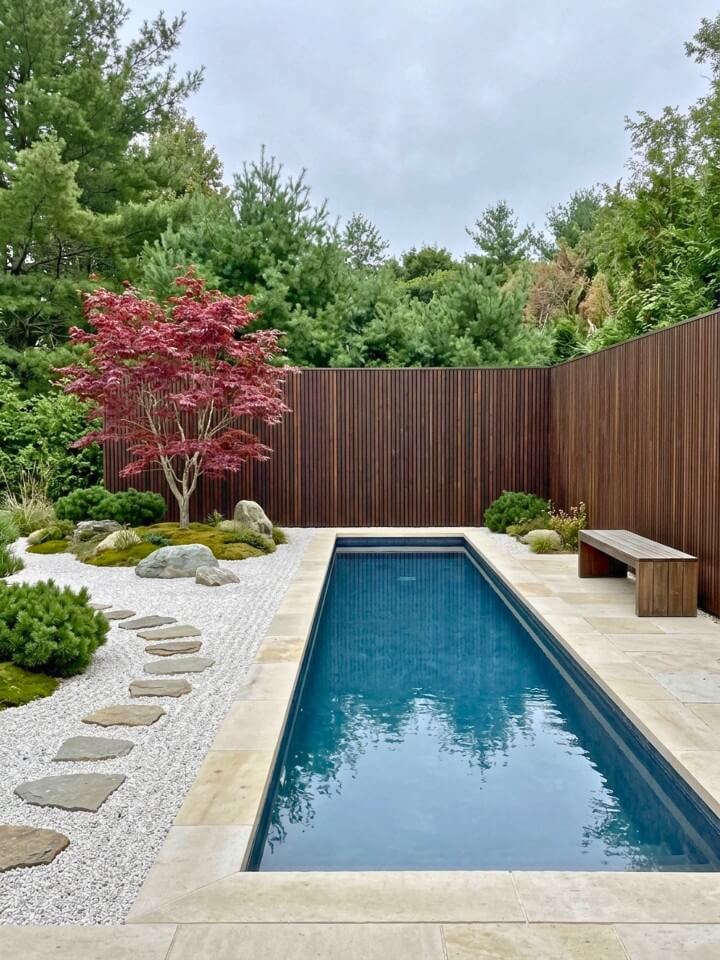 zen garden ideas around a rectangular pool