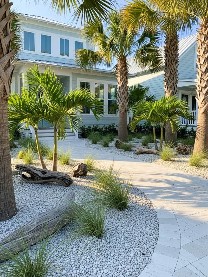 Coastal Themed Palm Front Yard