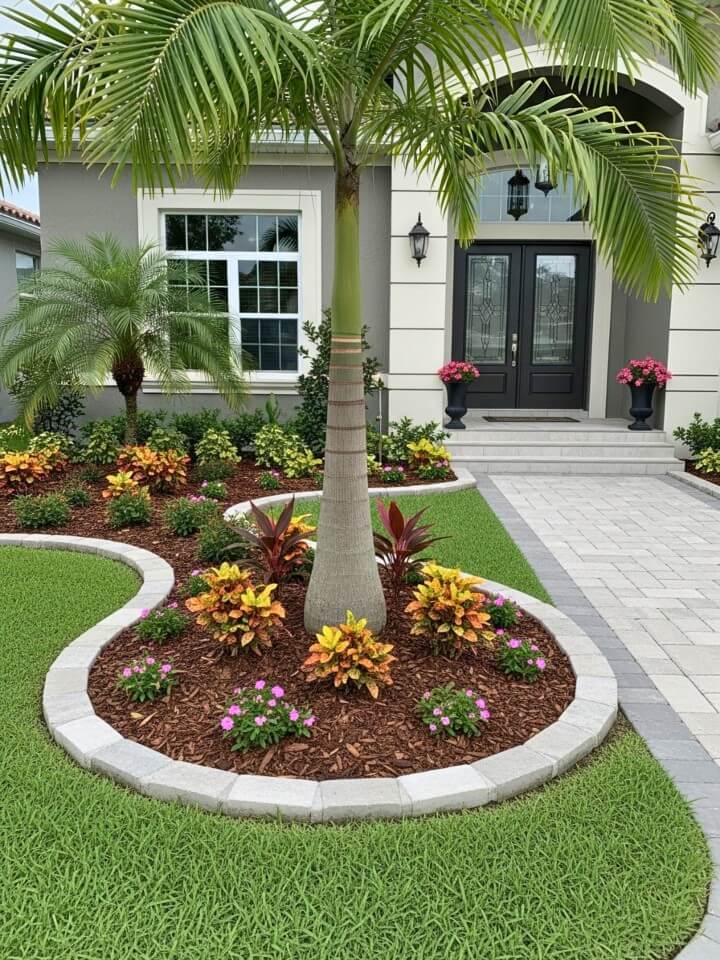 Curved Garden Bed Around a Palm