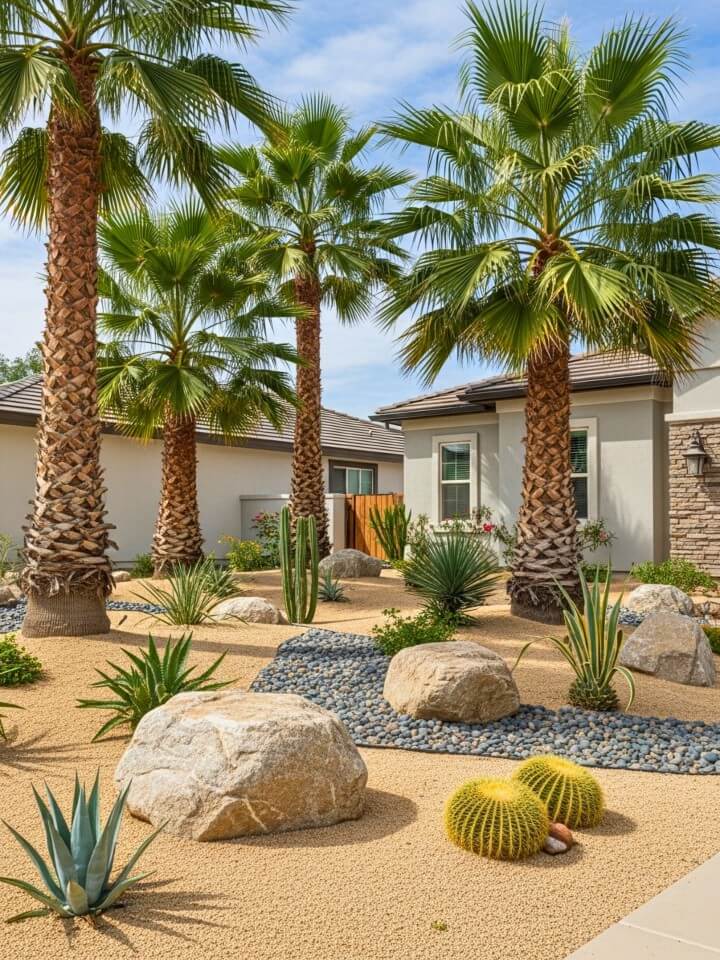 Front Yard Desert Inspired Palm Landscaping