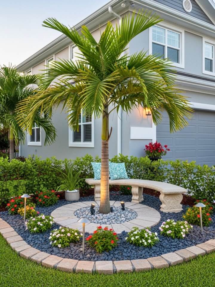 Front Yard Palm Tree with Cozy Seating Corner