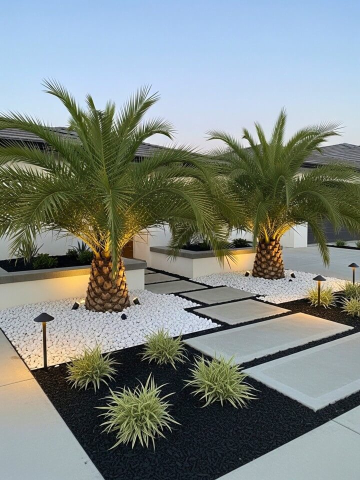 Minimalist Front Yard with Elegant Palms