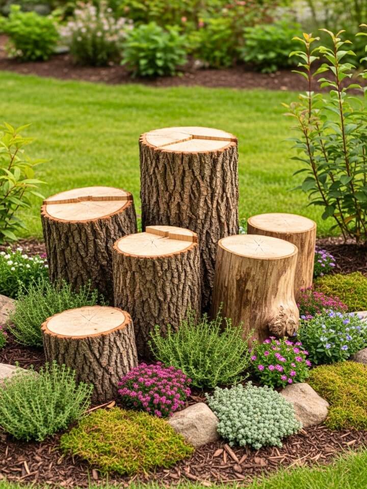 Natural Tree Stump Cluster Garden Idea