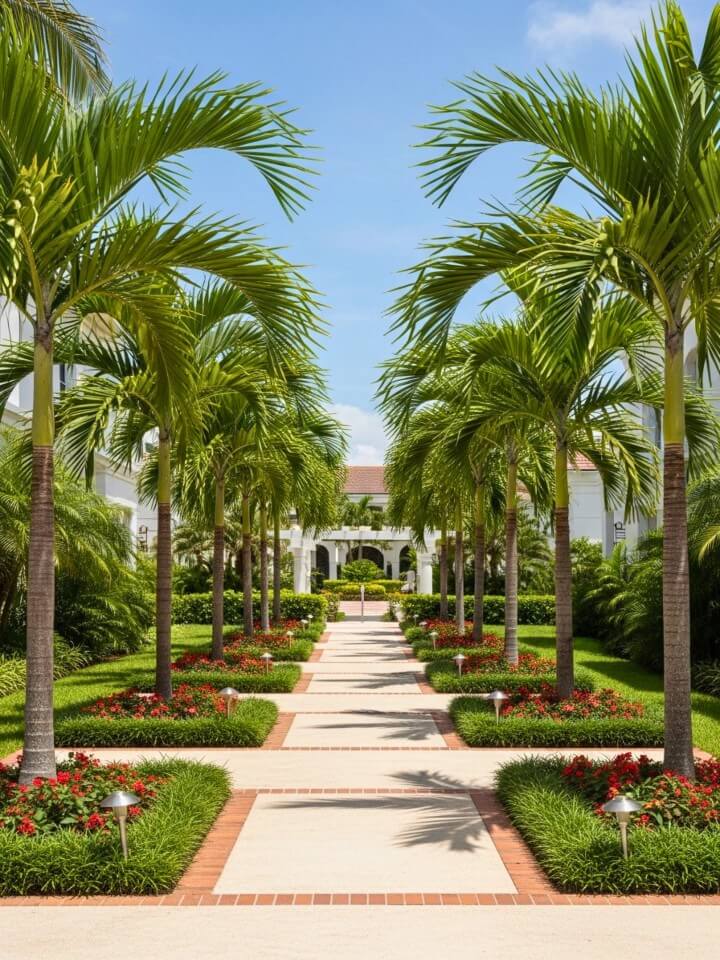 Palm Lined Walkway for a Welcoming Entrance