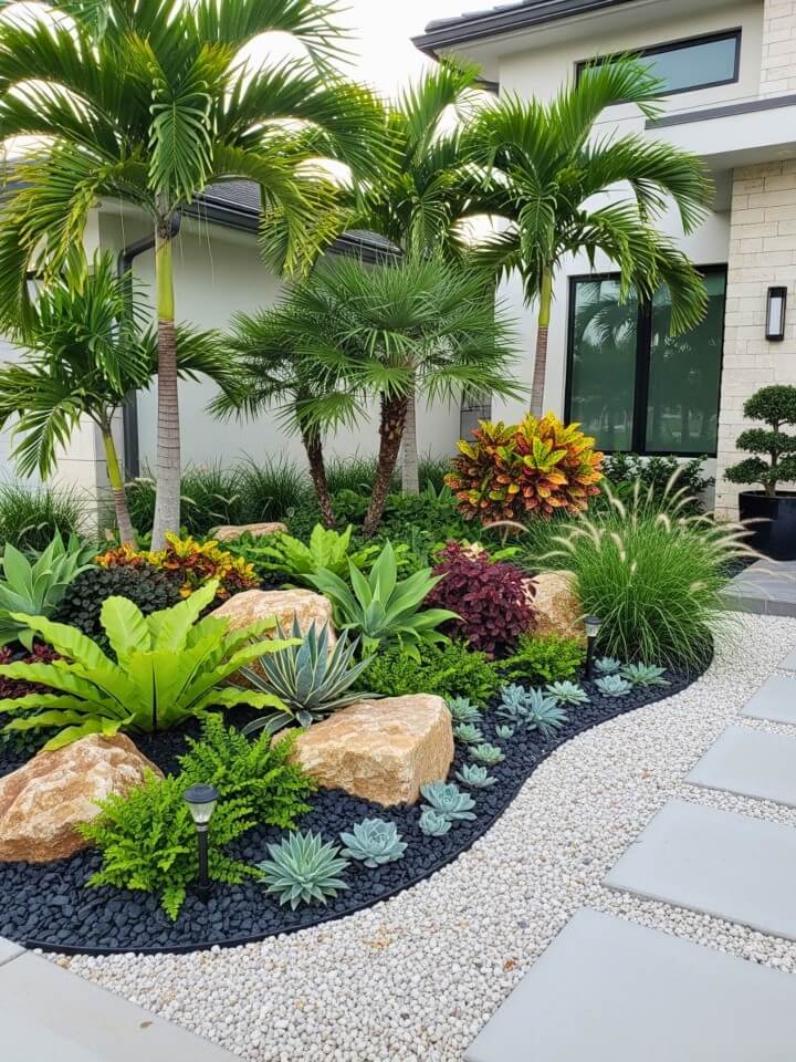 Tropical Rock Garden with Palm Accents