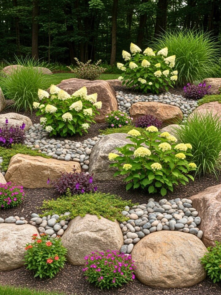 add soft color and texture to a rock garden