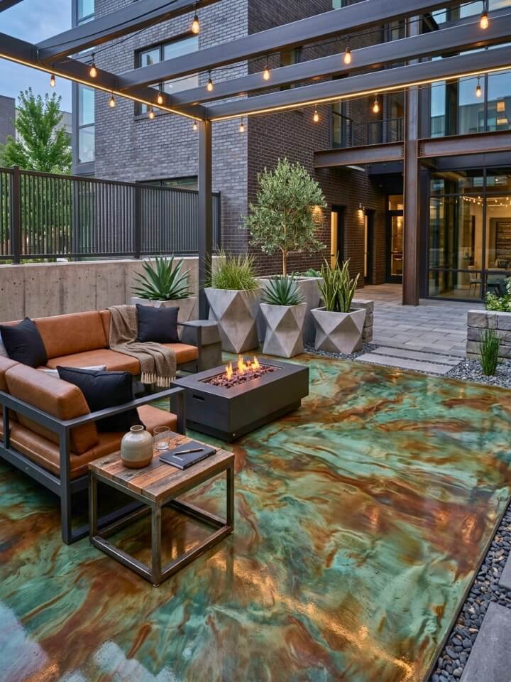 aged copper effect patio surface design