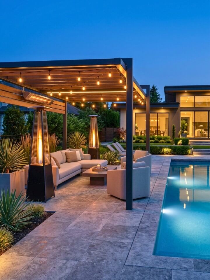 all season pool patio with heaters