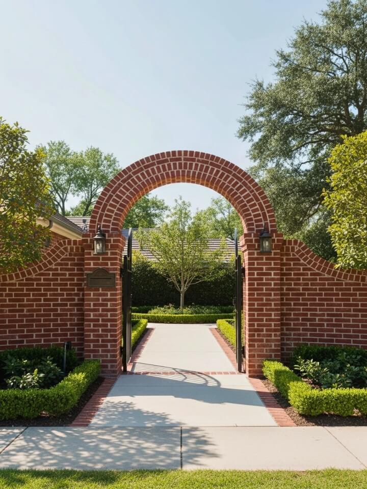 arched brick fence entry gate for home