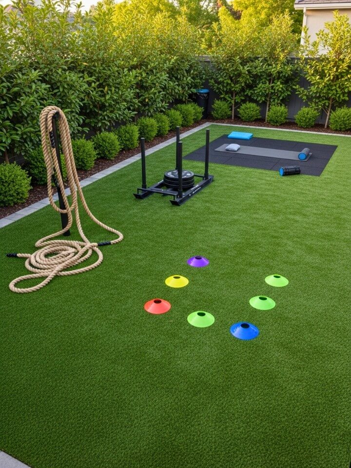 artificial turf training area for backyard workouts