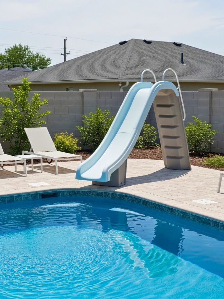 backyard pool with slide for compact spaces