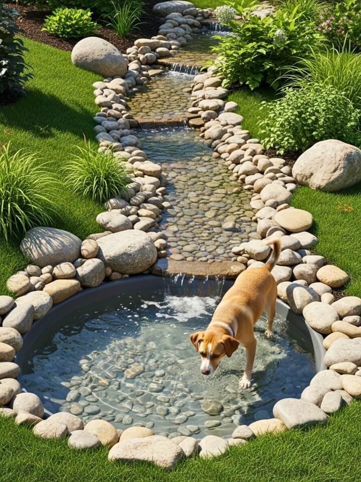 backyard stream with a mini cooling pool