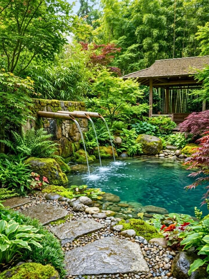 bamboo spout zen waterfall feature