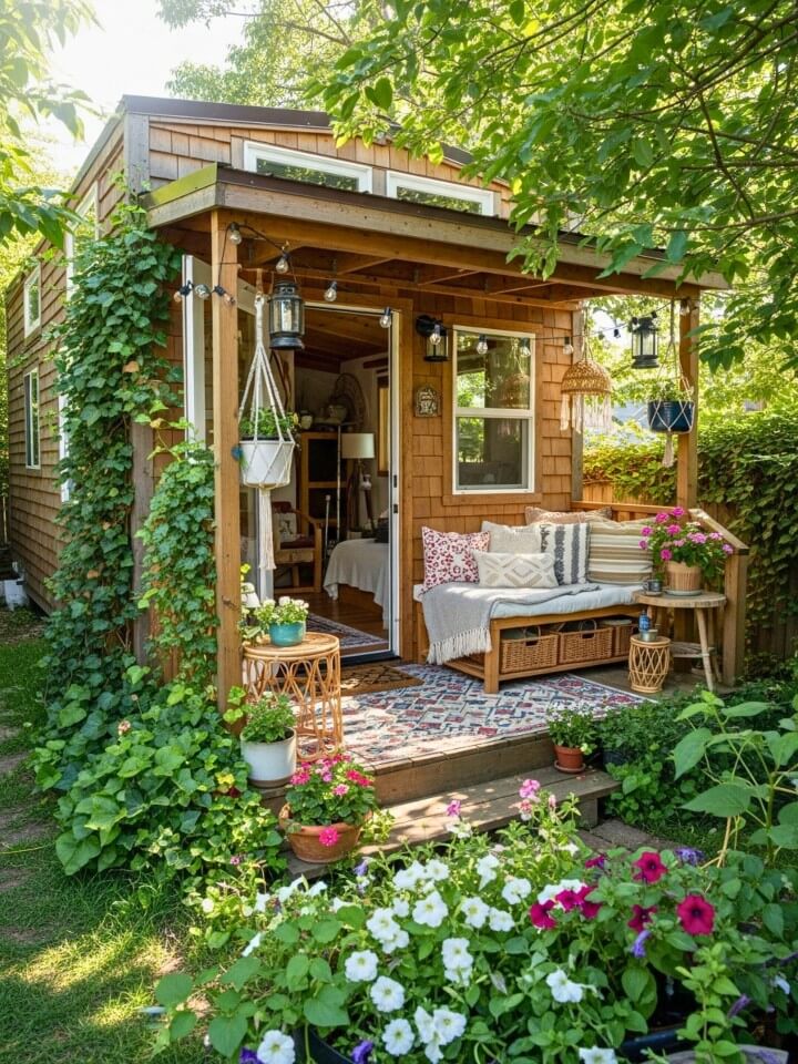 bohemian hideaway surrounded by greenery