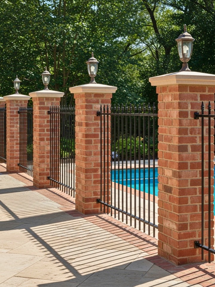 brick and iron combo fence