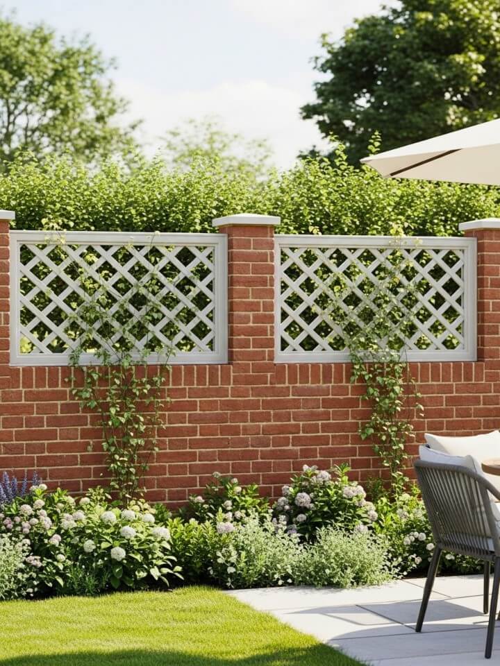 brick fence with decorative lattice top