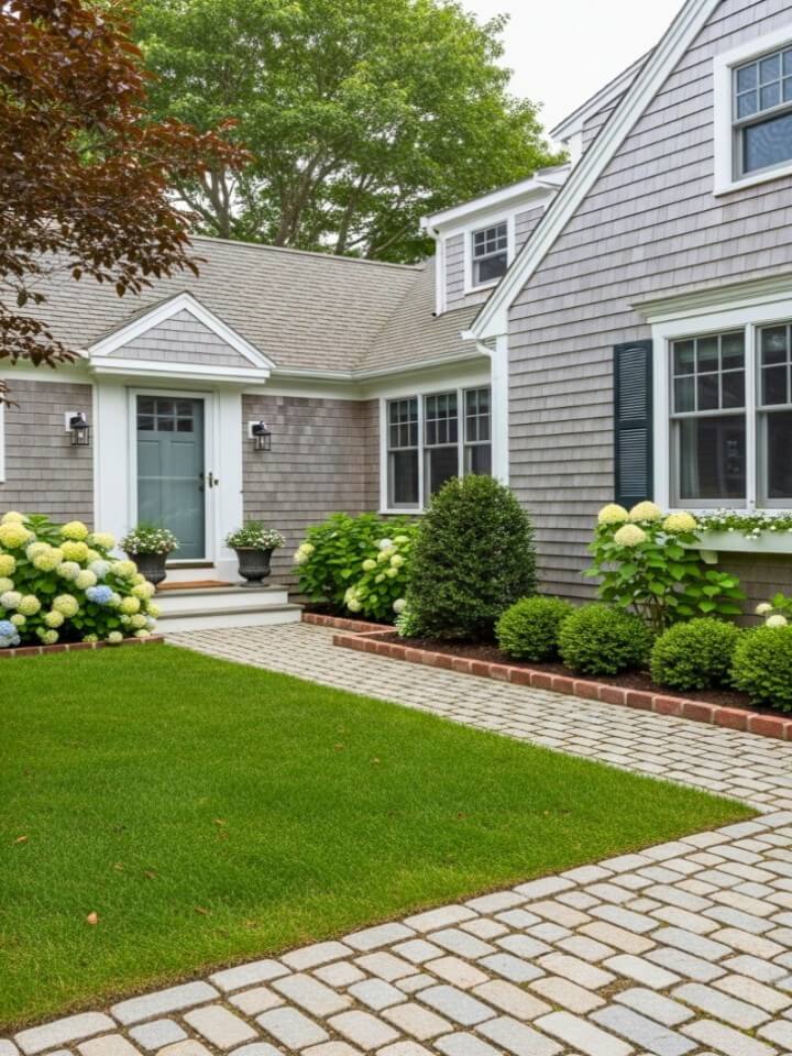 brick or cobblestone edging for a classic front yard