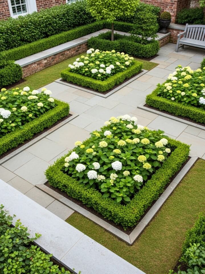 bring elegance to formal garden designs with hydrangeas