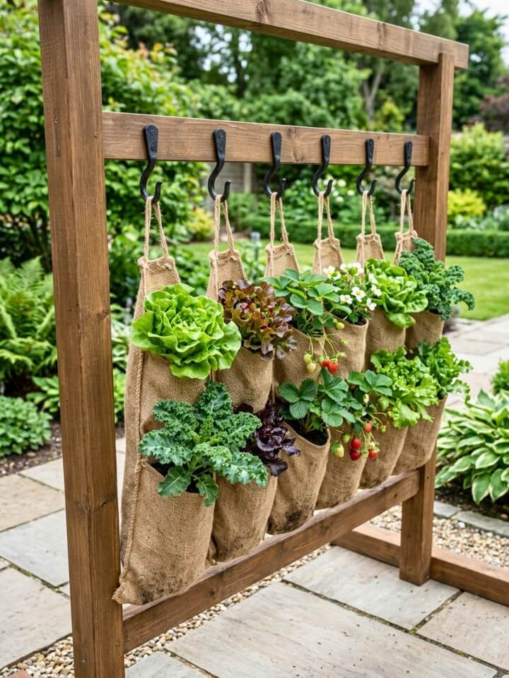 burlap sack vertical vegetable garden