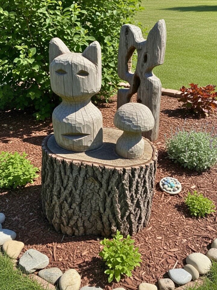 carved tree stump garden sculpture
