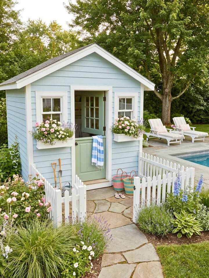 charming cottage garden shed for pool