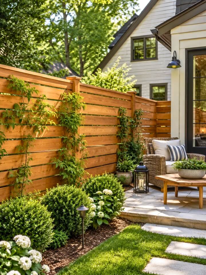classic wood slat horizontal fence ideas