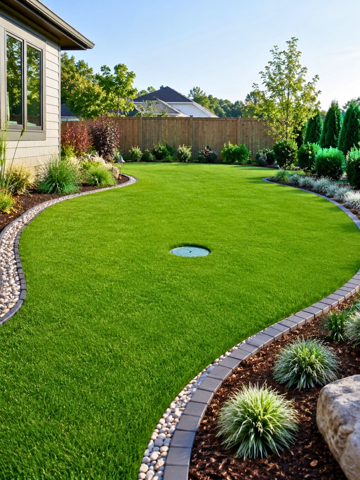 clean lawn edges with soft curves for septic tank