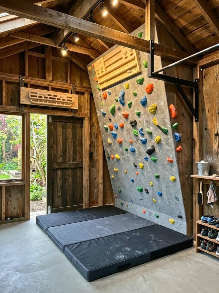 climbing shed gym for grip training wall