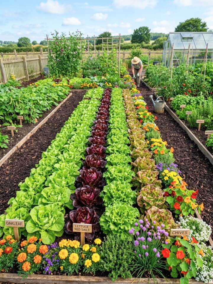 color edged lettuce row garden