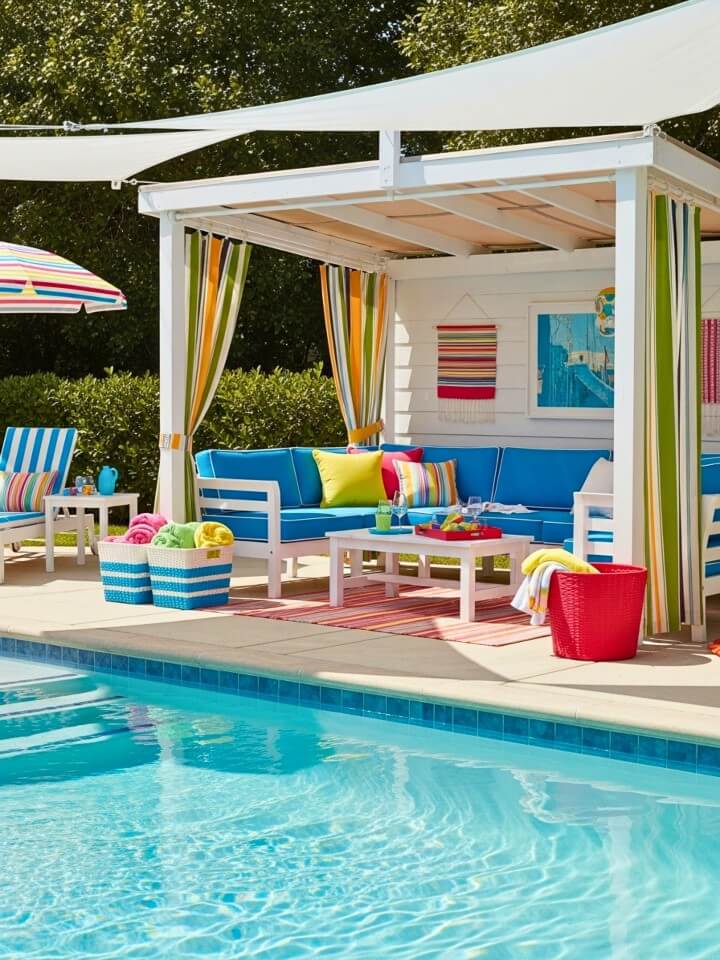 colorful summer shade pool cabana