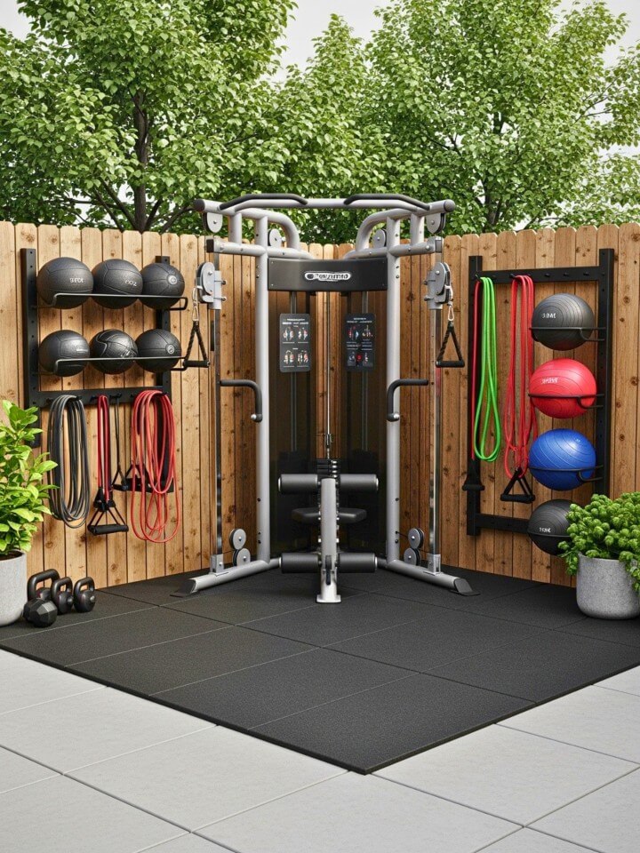 compact corner backyard gym setup