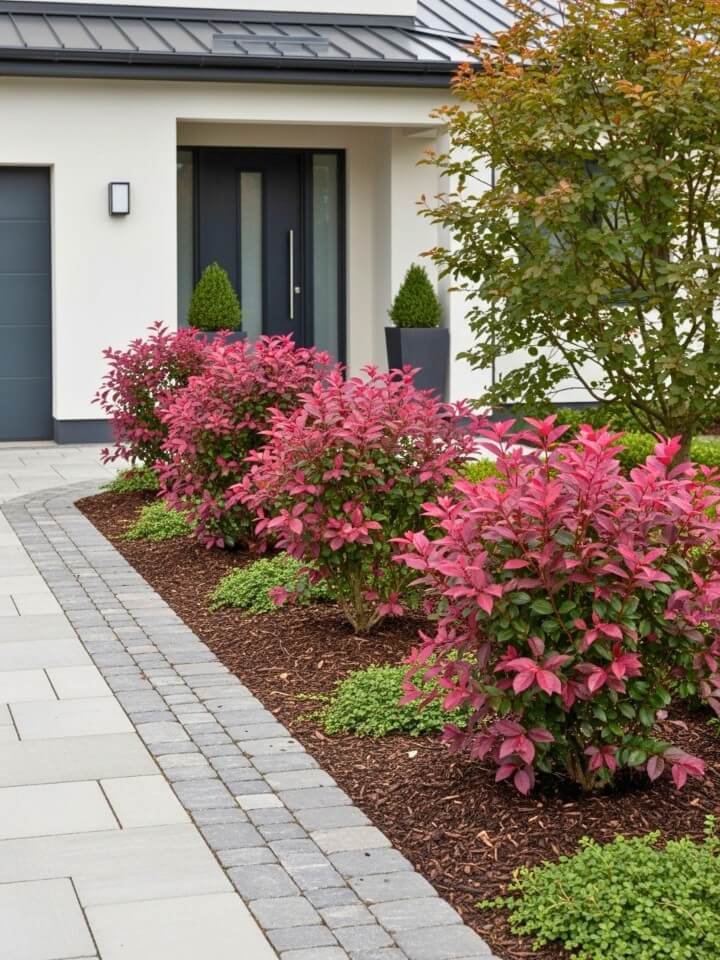 compact loropetalum border along driveways