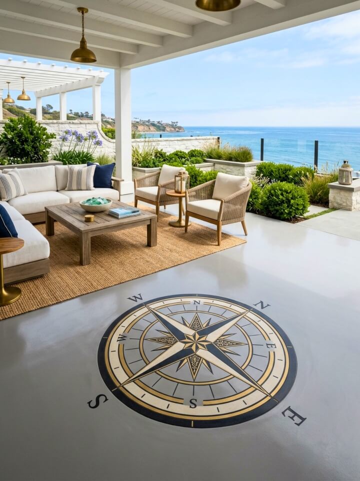 compass medallion coastal patio design