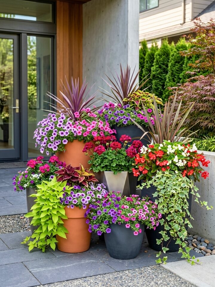 container grouping garden design small spaces