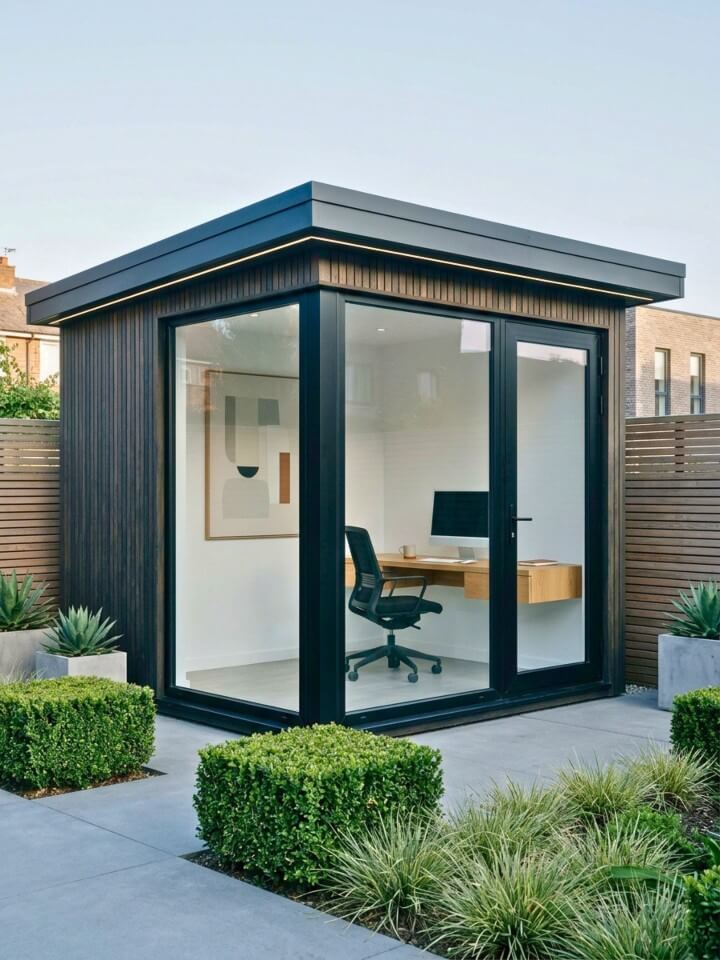 contemporary flat roof shed with clean lines