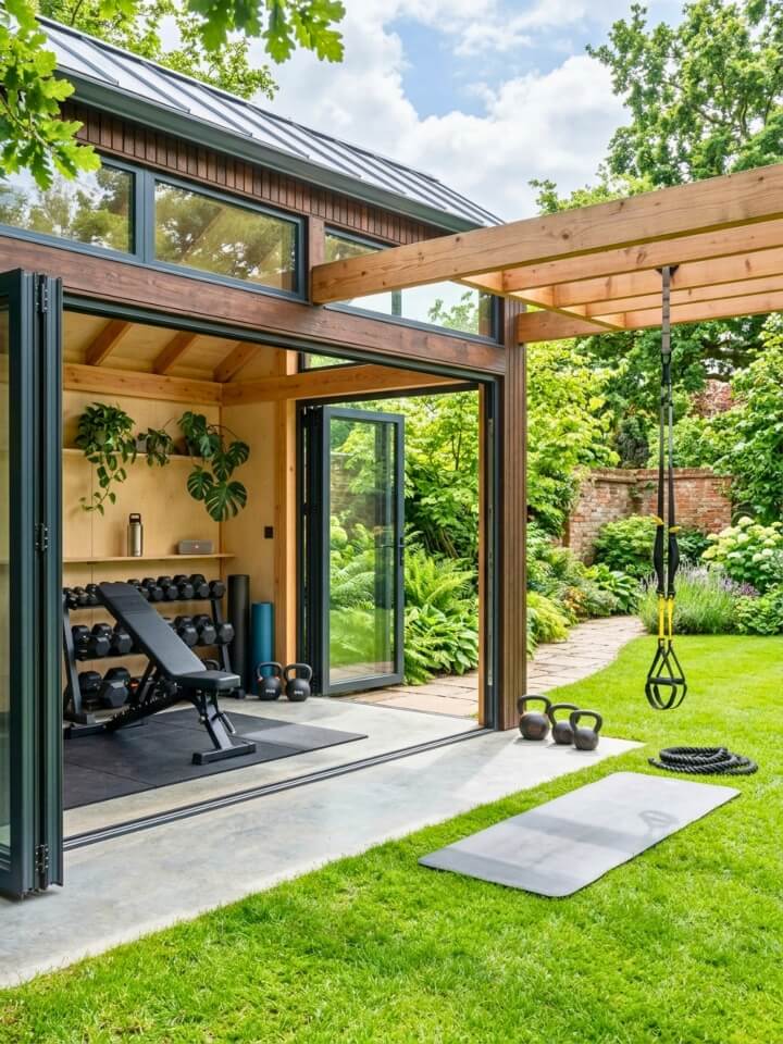 convertible shed gym for indoor outdoor use