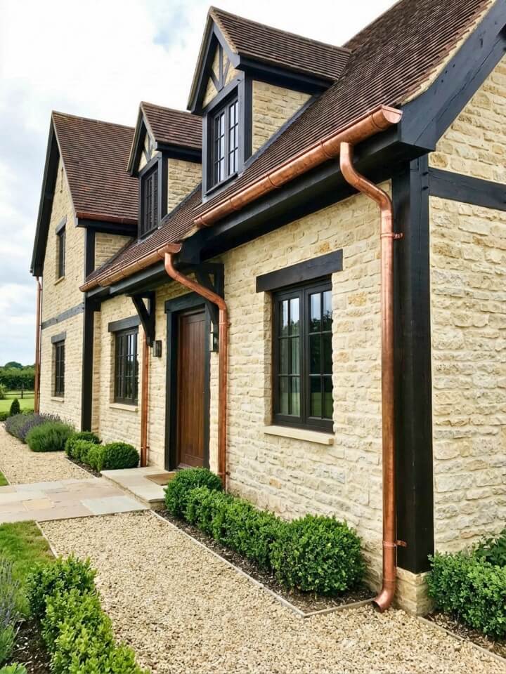 copper gutters and downspouts