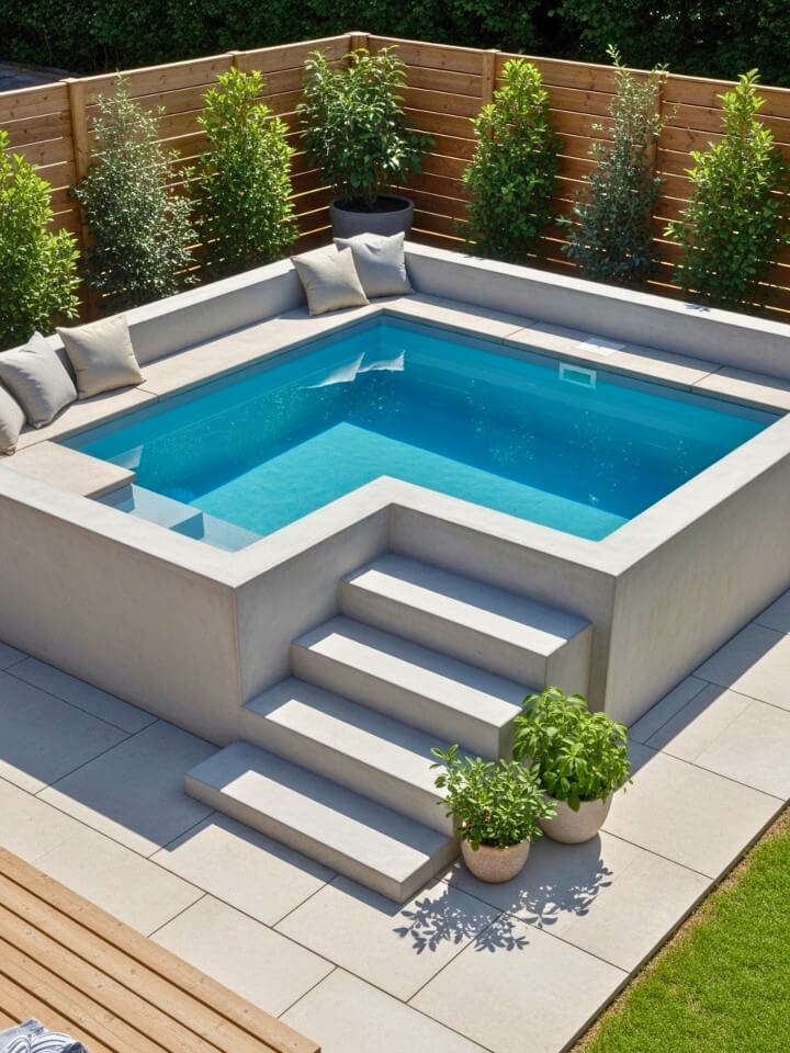 corner pool steps with built in seating