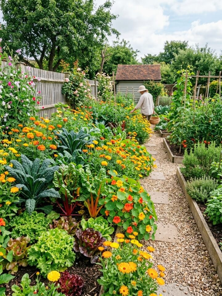 cottage flower and veg border mix