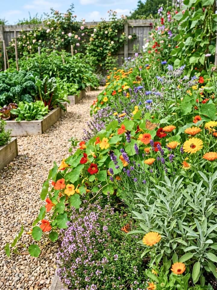 cottage pollinator herb flower border