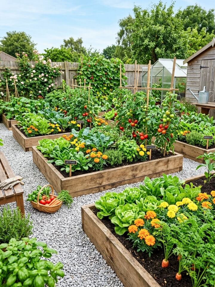 cottage raised wooden veg beds