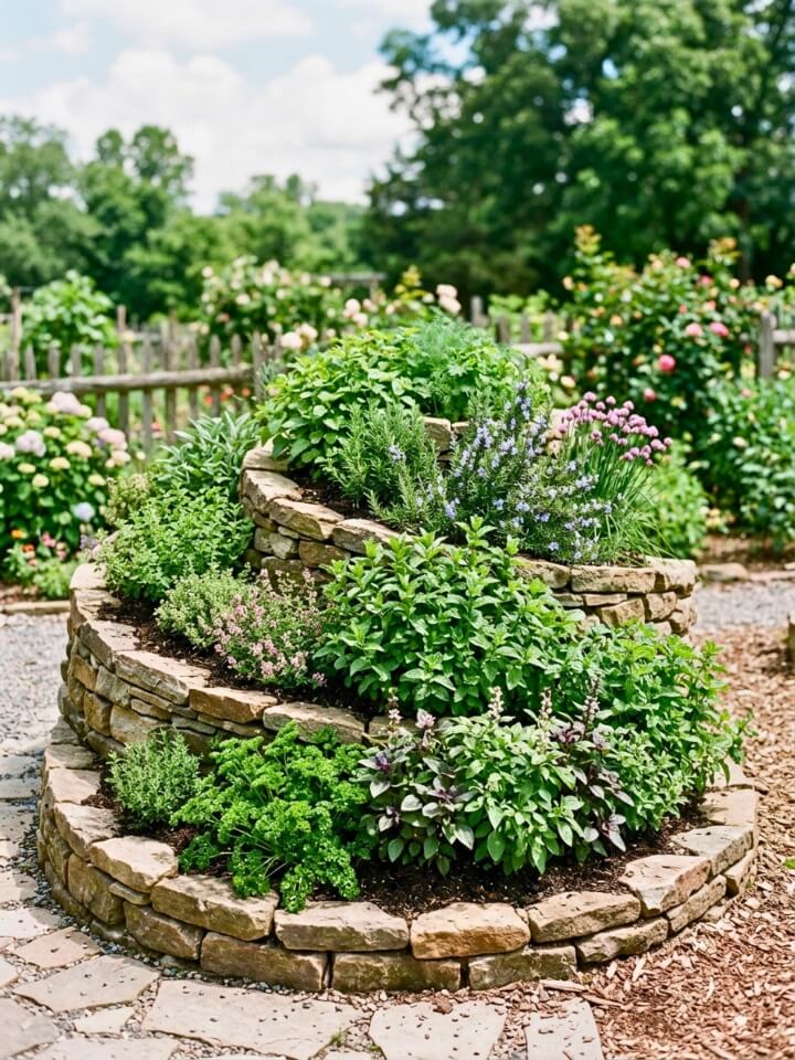 cottage spiral herb stone garden