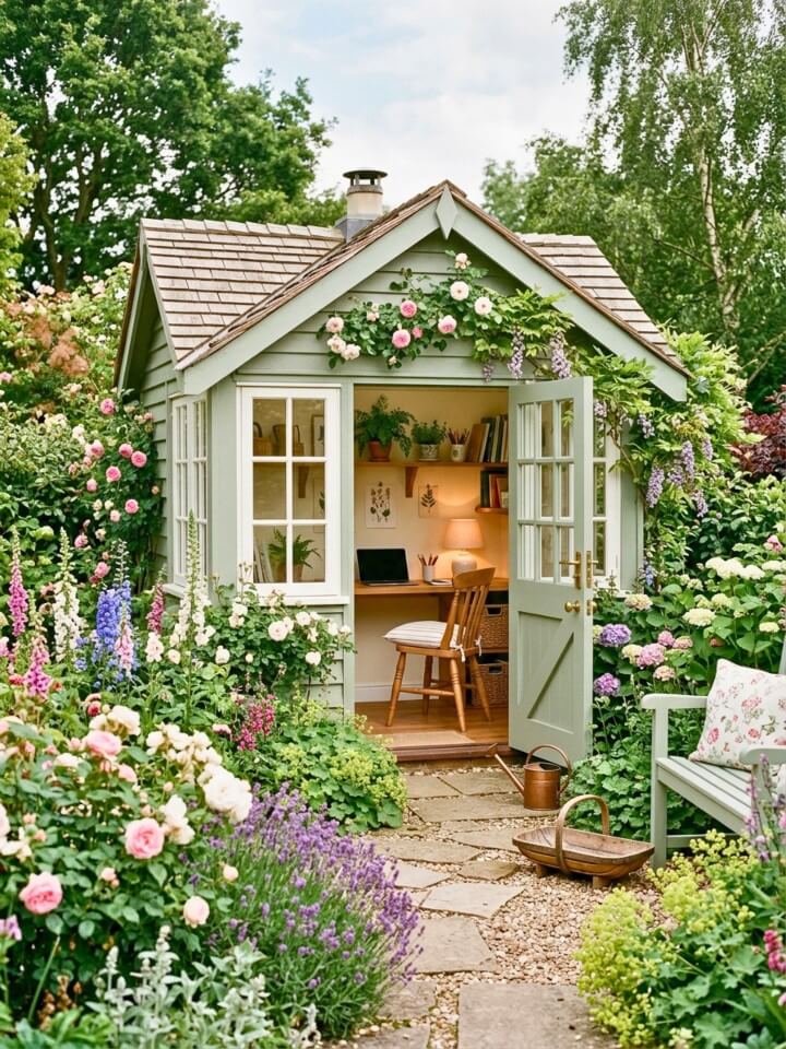 cozy cottage garden shed for office