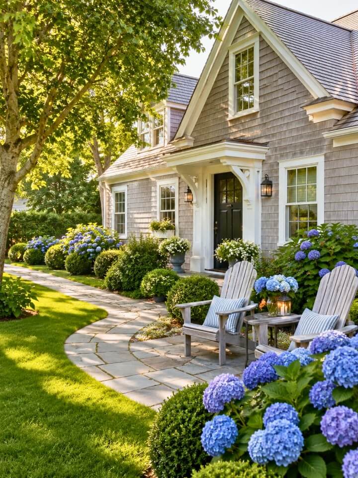 cozy front yard sitting area for a cape cod cottage