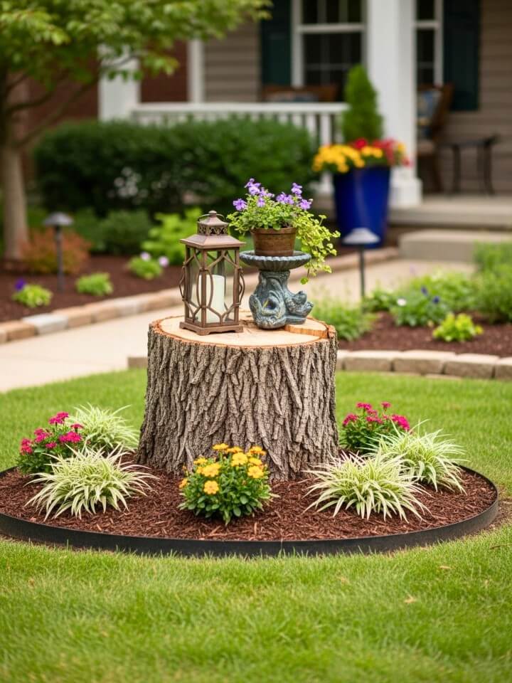 curb appeal tree stump focal point ideas