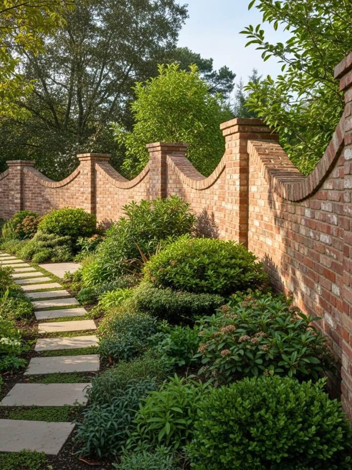 curved brick fence landscaping for soft garden edges