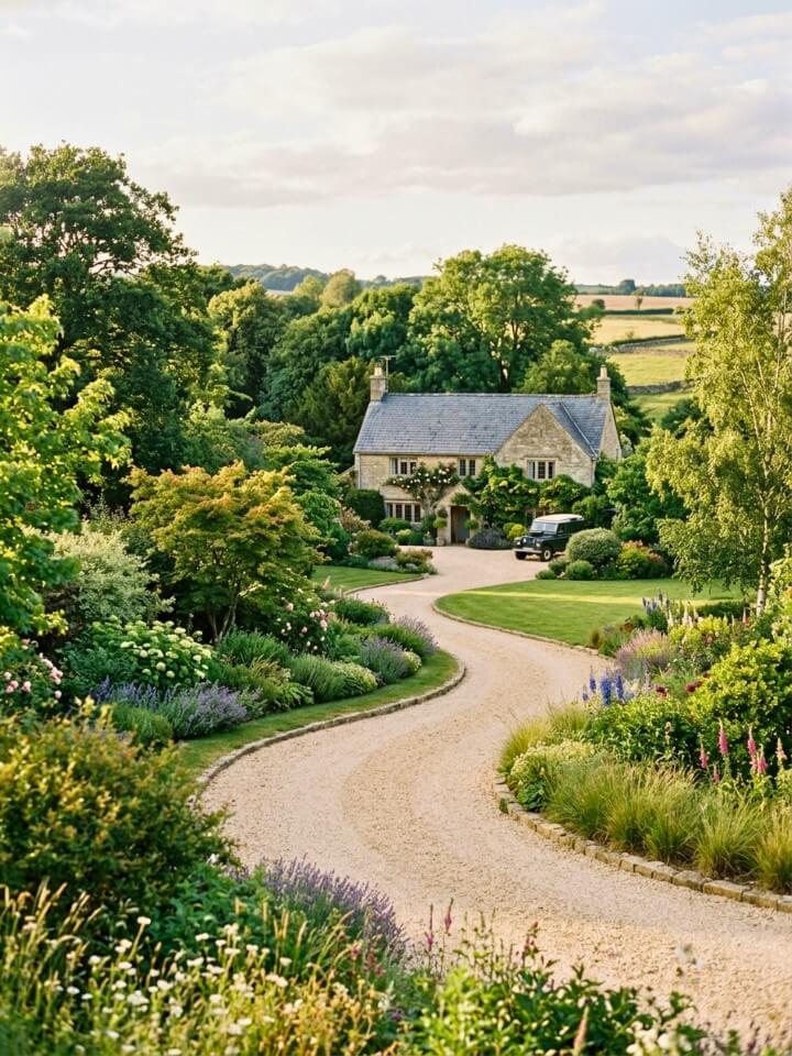 curved gravel driveway landscape design