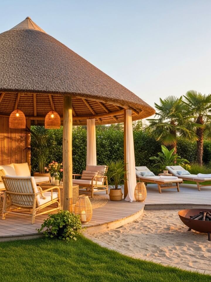 curved thatched roof pavilion for garden