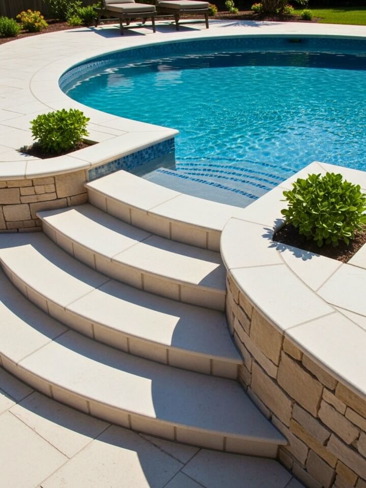 curved wraparound steps for above ground pool access